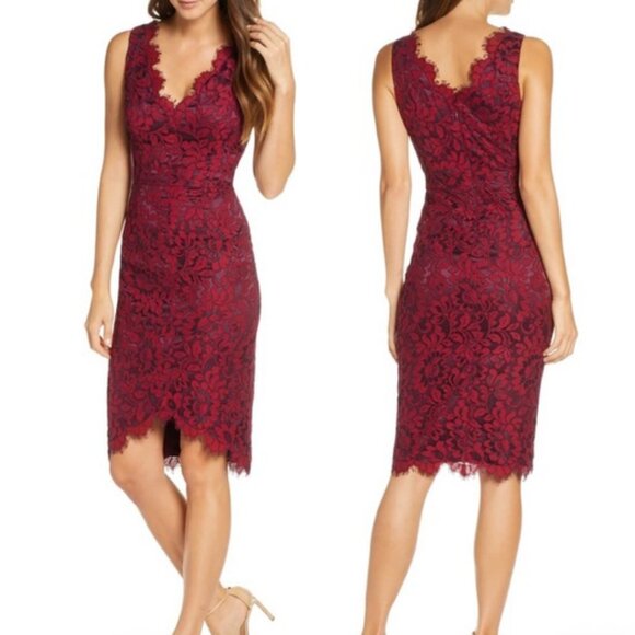 Eliza J Dresses & Skirts - Eliza J Tulip Hem Lace Cocktail Dress Burgundy 4
